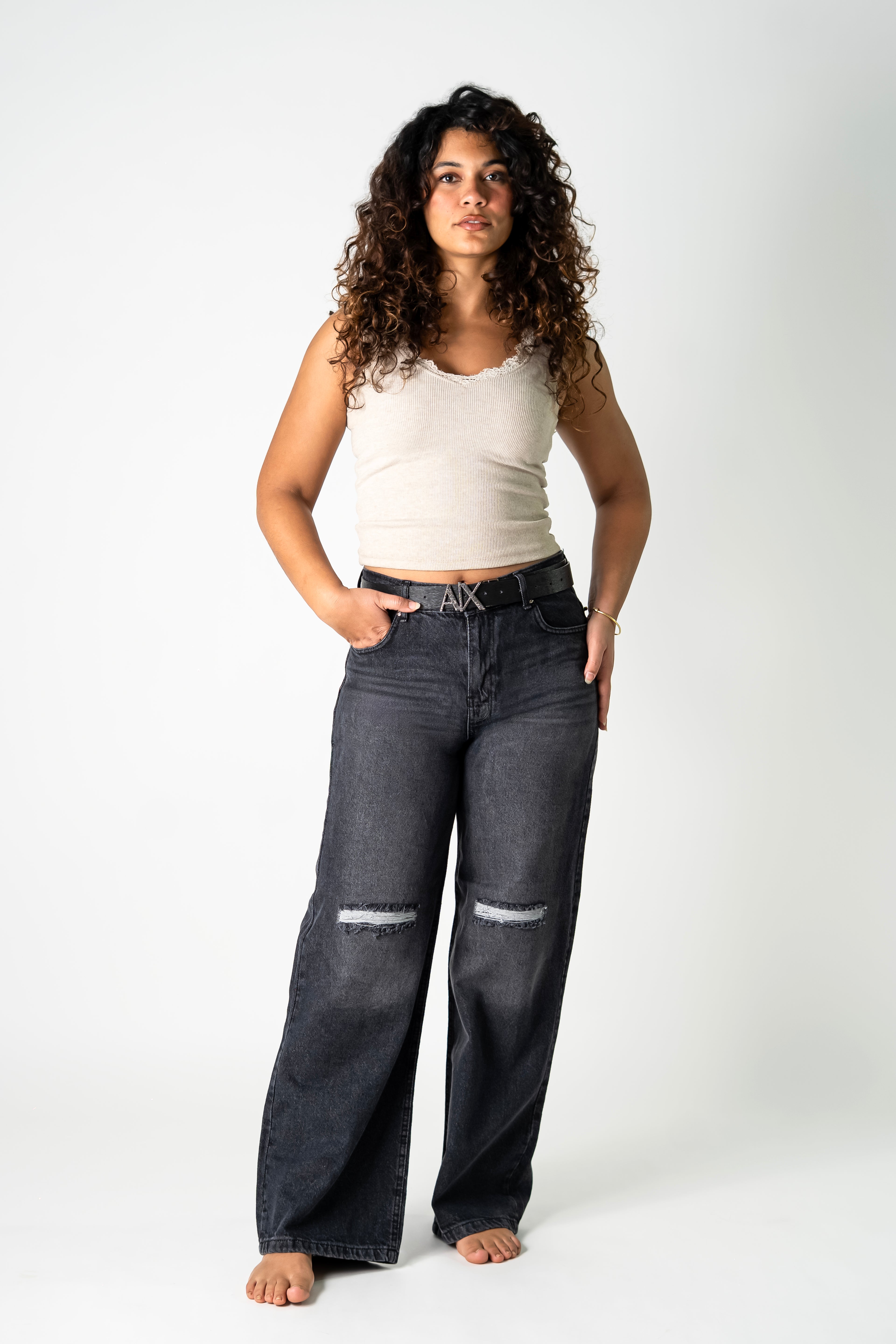 Distressed wide leg jeans