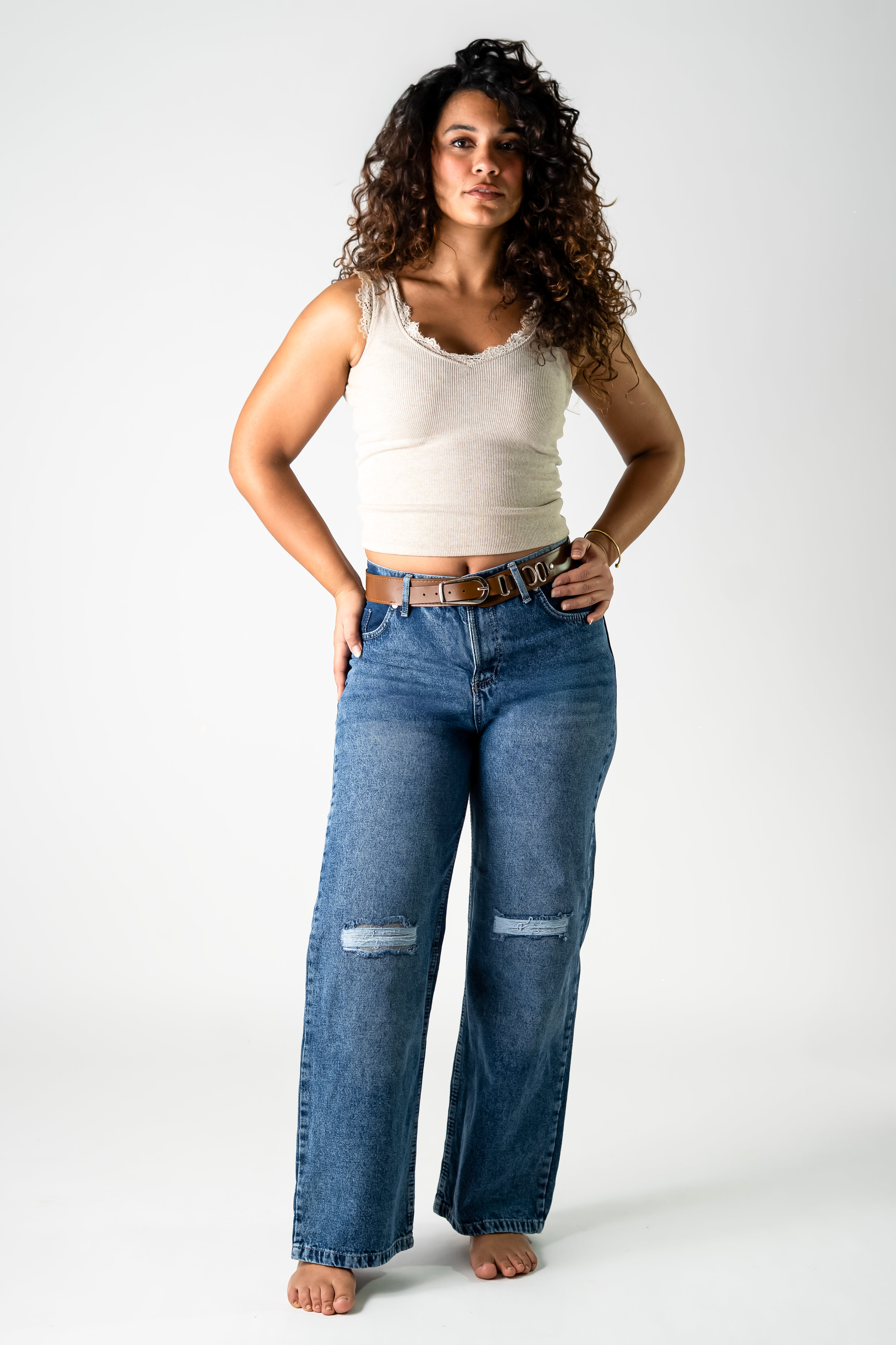 Distressed wide leg jeans